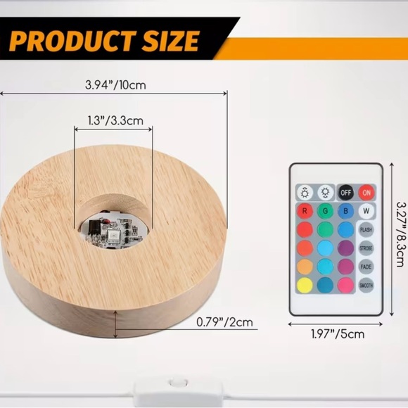 Other - Round Wood LED Light Base with Remote - Natural Wood